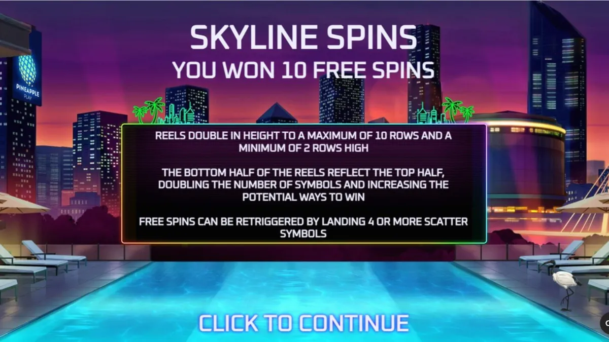 Tampilan layar slot Midnight Mirage dengan estetika neon Miami Vice di perangkat seluler.